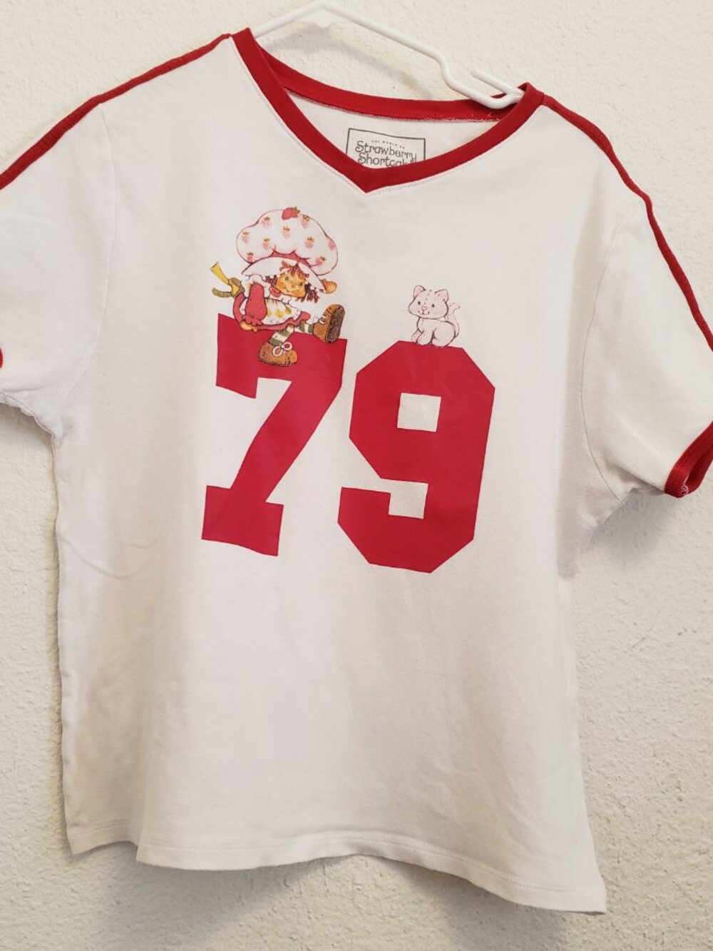 Strawberry Shortcake Ringer T-Shirt 79 XL Short Sleeves Isaac Morris White Red